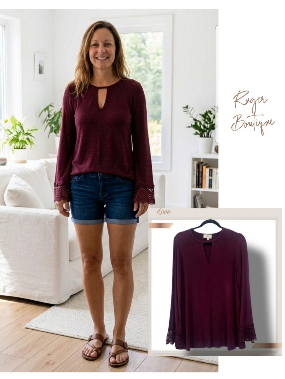 🌿Love Women's Plum Purple Small Bell Lace Longleeve Blouse
